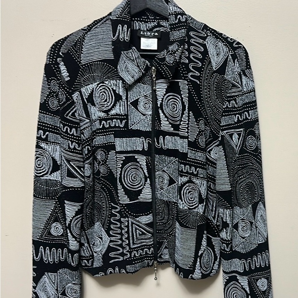 Libra Black and White Geometric Embroidered Jacket